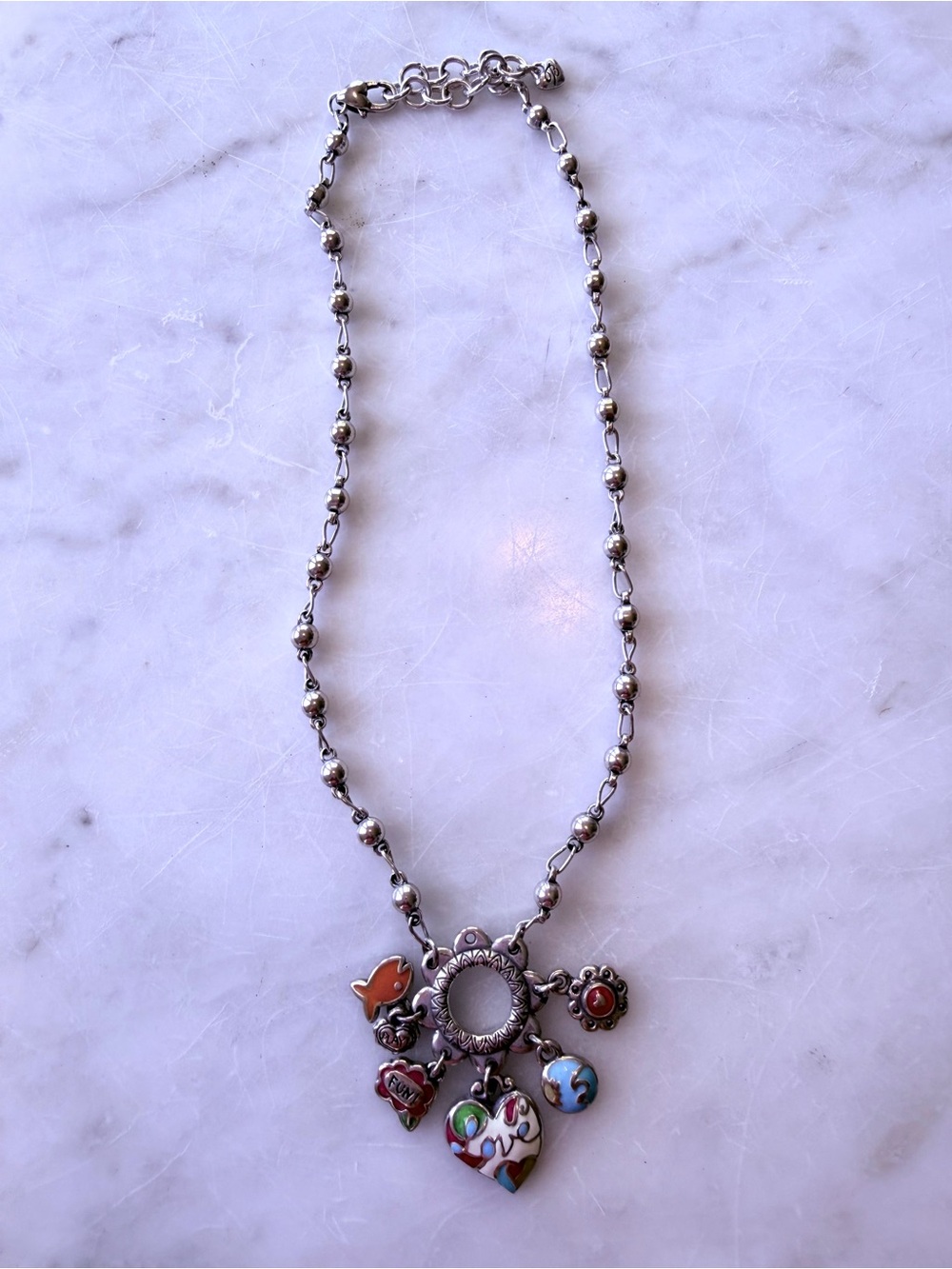 Brighton Retired Portobello Silver-Tone Necklace with Multicolor Charms